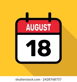 August 18. Calendar icon with long shadow. Flat style. Vector illustration.