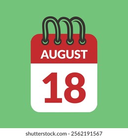 August 18 Calendar icon vector illustration.