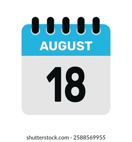 august 18 calendar icon Vector page month design illustration