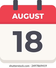 August 18 - Daily Calendar Icon in flat design style