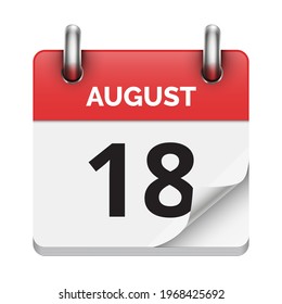 August 18 flat daily realistic calendar icon date vector image