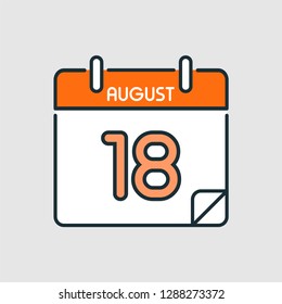 August 18. Flat icon calendar isolated on gray background. Vector illustration.