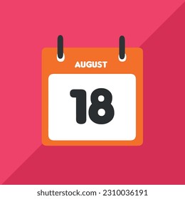 August 18 vector icon calendar Date, day and month Vector illustration, colorful background.
