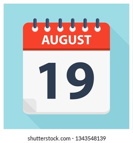 August 19 -  Calendar Icon - Calendar design template - Business vector illustration.