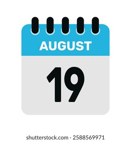 august 19 calendar icon Vector page month design illustration