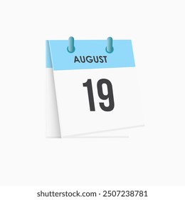 19 de agosto - calendario y planificador de tiempo. Recordatorio de icono de calendario diario. Ilustración vectorial.