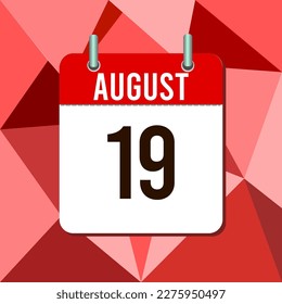 August 19, calendar vector illustration, isoleted on colorful monochromatic triangles background