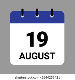 AUGUST 19 - Daily Calendar Icon - White Background - Powered by Shutterstock - Get 15% off with code: PIKWIZARD15