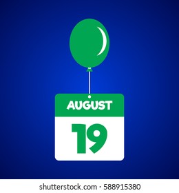 August 19 date of month calender icon with balloon in the air