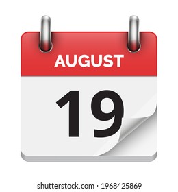 August 19 flat daily realistic calendar icon date vector image