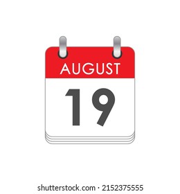 August 19. A leaf of the flip calendar with the date of August 19. Flat style.