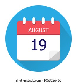 August 19. Vector flat daily calendar icon. Date and time, day, month. Holiday. Season.