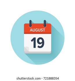 August 19. Vector flat daily calendar icon. Date and time, day, month 2018. Holiday. Season.