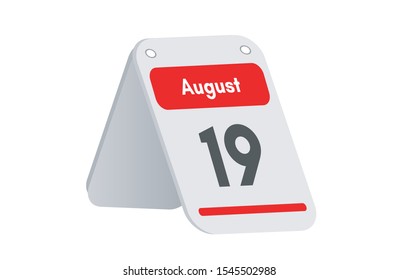 August 19th calendar icon. Day 19 of month. Vector illustration.