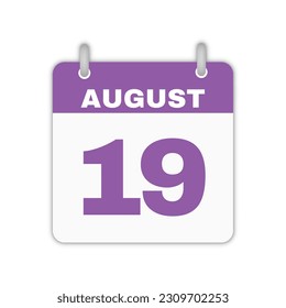 August 19th calendar leaf. August 19 calendar icon calendar page vector illustration