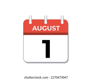 August, 1st calendar icon vector, concept of schedule, business and tasks
