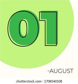 August 1st Modern calendar isolated on white background. Vector illustration. Green colors 