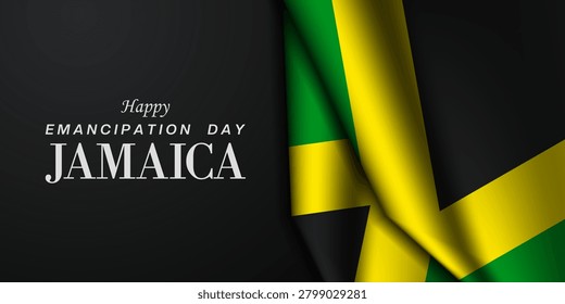 August 1th is  Emancipation Day Jamaica. Jamaica flag. Great for posters, banners and social media. Black Background