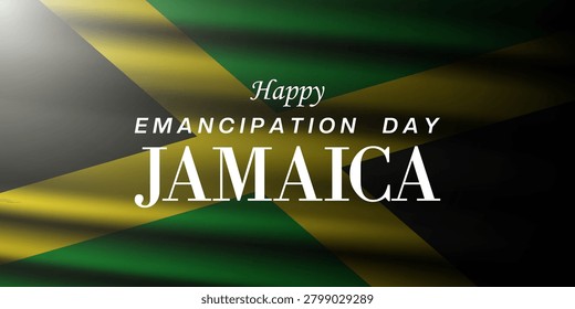 August 1th is  Emancipation Day Jamaica. Jamaica flag and light. Great for posters, banners and social media. Black Background