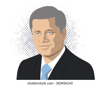 August 2, 2015: A Vector Illustration Of A Portrait Of Stephen Harper, 22nd Prime Minister Of Canada On A White Background.