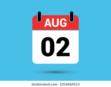 August 2 Calendar Date Flat Icon Day 2 Vector Illustration