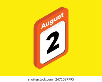 August 2- Calendar day icon vector illustration. Calendar days sign in Isometric style.