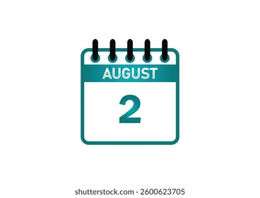 August 2 Calendar Icon - Date, Planner, Reminder and Schedule Graphic