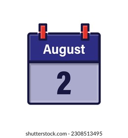 Icono de Calendario del 2 de agosto. Día, mes. Hora de cita de la reunión. Fecha de programación del evento. Ilustración vectorial plana.