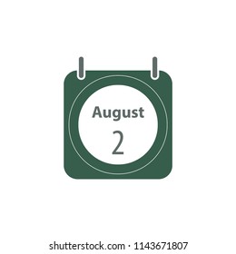 August 2 calendar icon. Flat style vector calendar illustration