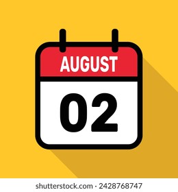 August 2. Calendar icon with long shadow. Flat style. Vector illustration.