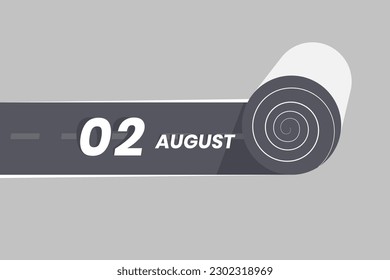 August 2 calendar icon rolling inside the road. 2 August Date Month icon vector illustrator.