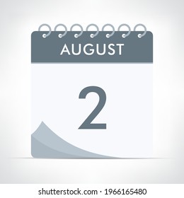 August 2  Calendar Icon Vector Illustration. Gray calendar.