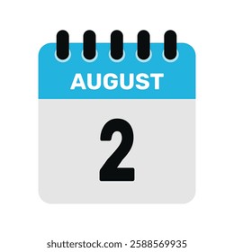 august 2 calendar icon Vector page month design illustration