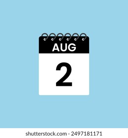 August 2 calendar reminder. 2nd  August Date Month calendar icon design template.