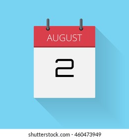 August 2, Daily calendar icon, Date and time, day, month, Holiday, Flat designed Vector Illustration