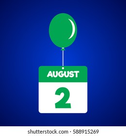 August 2 date of month calender icon with balloon in the air