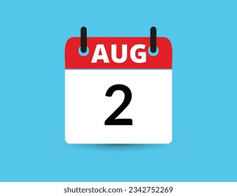 August 2. Flat icon calendar isolated on blue background. Date and month vector illustration