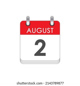 August 2. A leaf of the flip calendar with the date of August 2. Flat style.