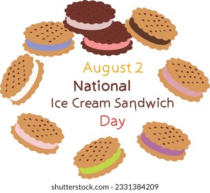 august 2 is national ice cream sandwich day Vector illustration.
