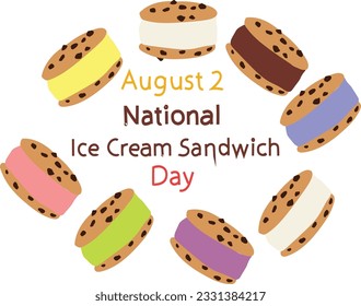 august 2 is national ice cream sandwich day Vector illustration.
