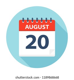 August 20 - Calendar Icon - Vector Illustration