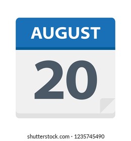 August 20 - Calendar Icon - Vector Illustration