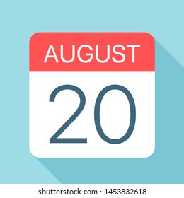 August 20 - Calendar Icon - Vector Illustration