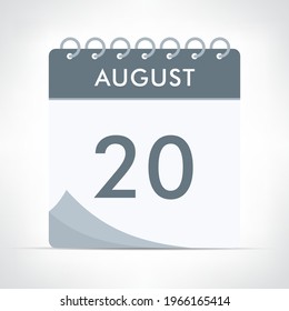 Ilustración del vector de iconos del calendario del 20 de agosto. Calendario gris.