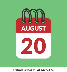 August 20 Calendar icon vector illustration.