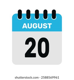 august 20 calendar icon Vector page month design illustration