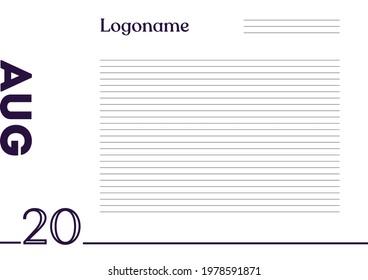 August 20 Calendar on notebook paper background with your logo
