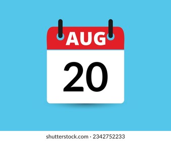 August 20. Flat icon calendar isolated on blue background. Date and month vector illustration