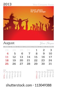 August 2013 A3 calendar - vector illustration