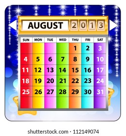 August 2013 calendar. 12 months. Happy new year. Vector illustration.